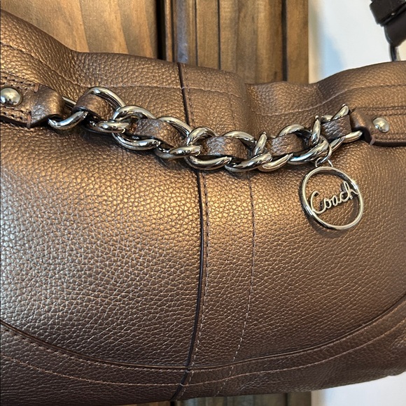 Coach Bronze Leather Shoulder Bag with Chain Detail - Picture 3 of 16